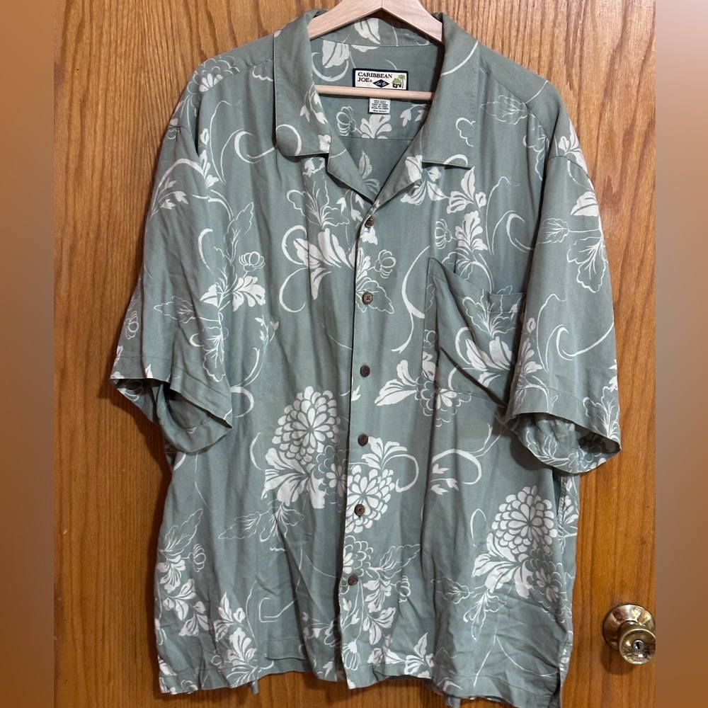 Caribbean Joe 100% silk men’s button down casual shirt sz‎ XXL